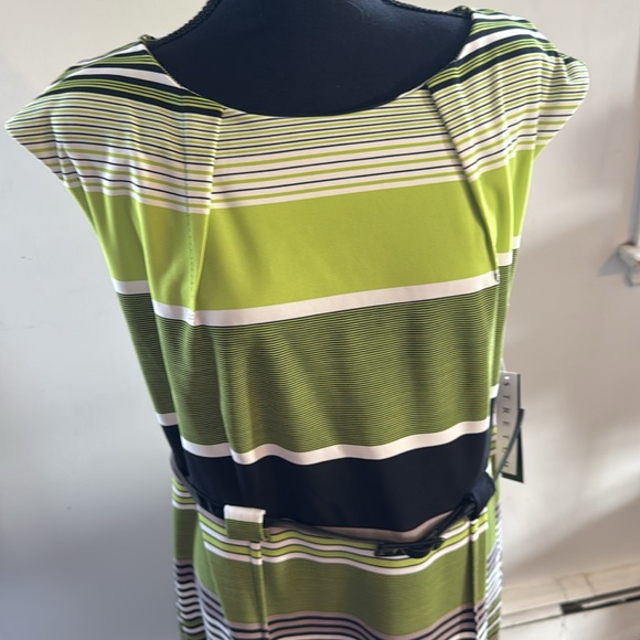 Green and Black striped dress with belt. - Picture 2 of 6